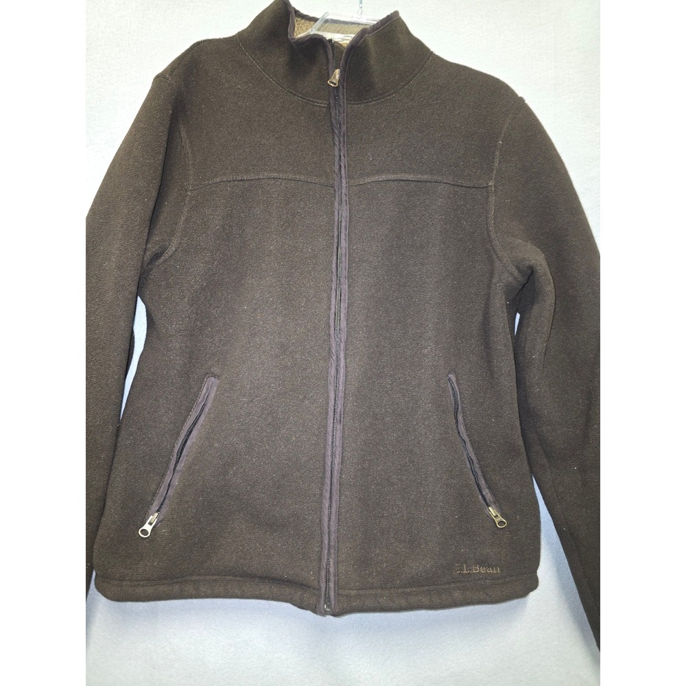 LL Bean Men's Fleece Jacket Brown Full Zip Size Medium Outdoor Casual